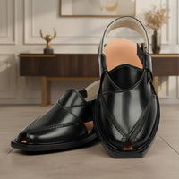Handmade Black Quetta Norozi Leather Chappal