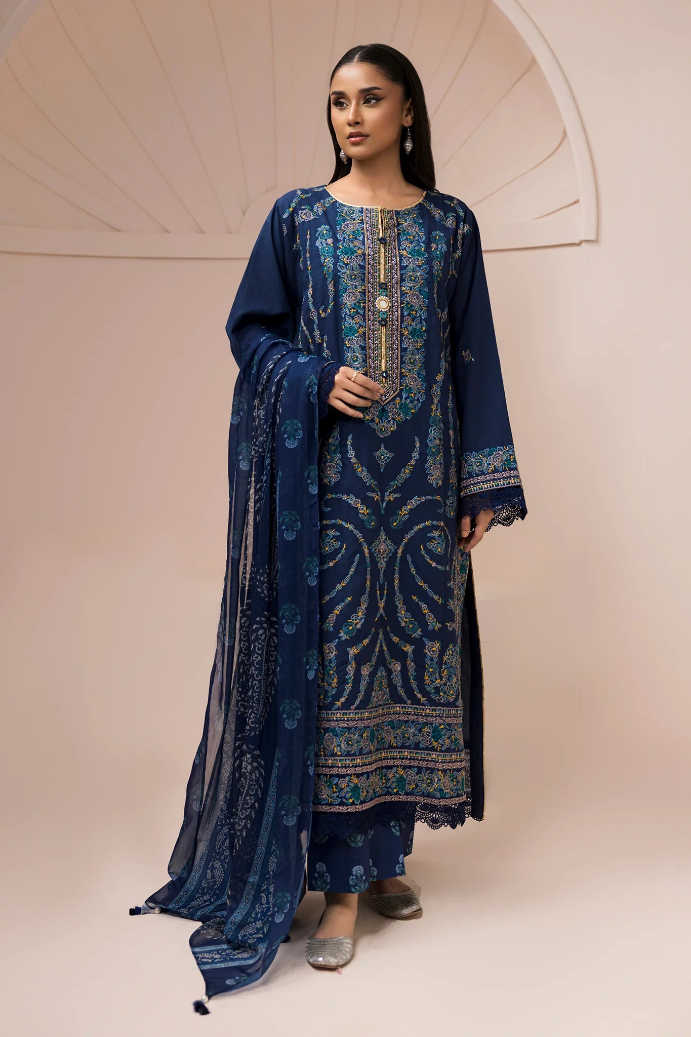 Unstitched 3 Piece Lawn Blue Premium