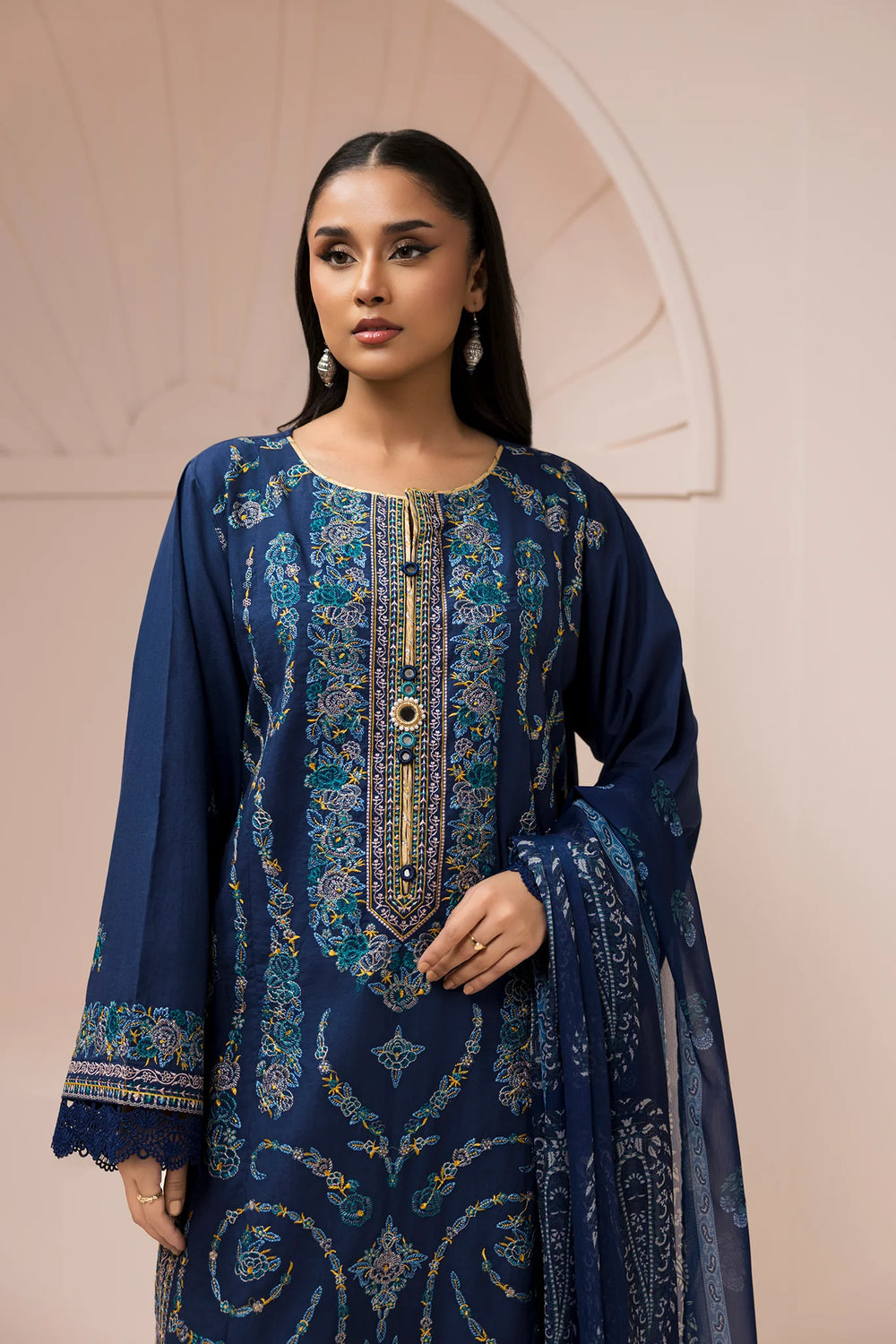 Unstitched 3 Piece Lawn Blue Premium